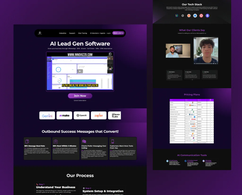 AI lead generation software website layout