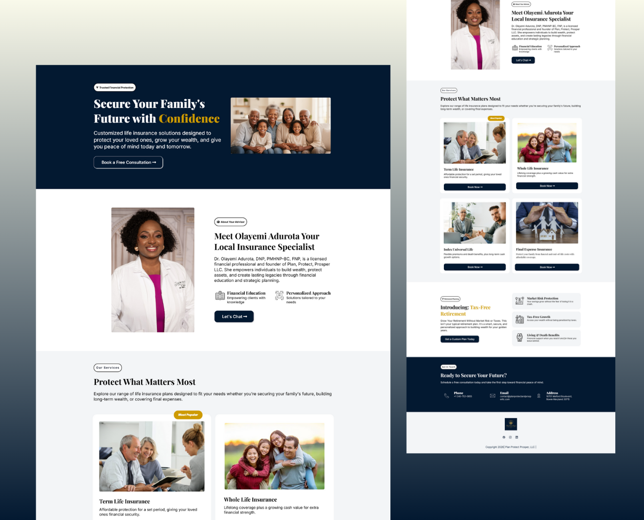 Insurance website layout and content