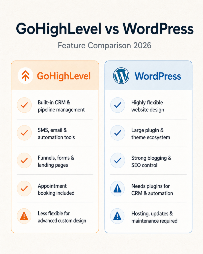 gohighlevel website vs wordpress, gohighlevel vs wordpress, GoHighLevel funnels vs WordPress website