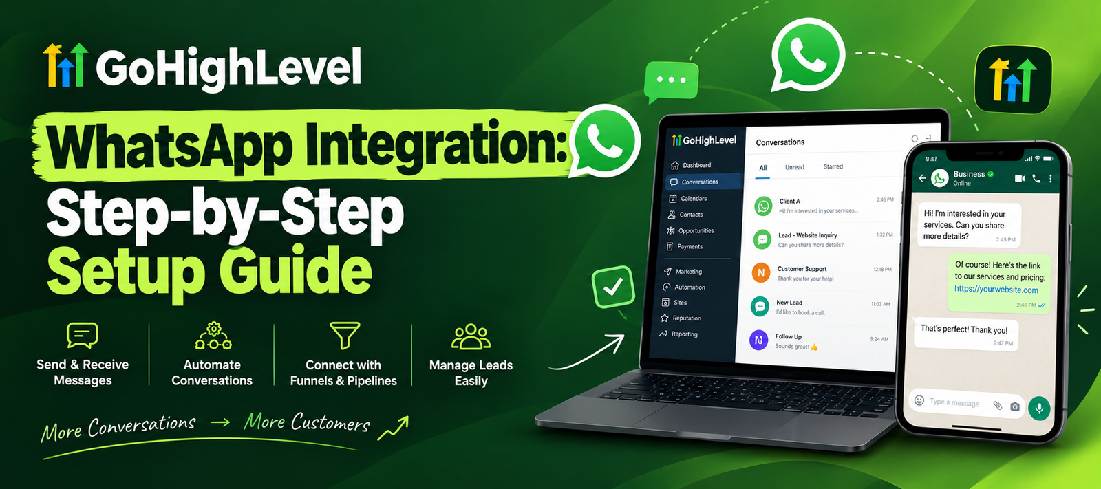 ghl whatsapp setup, gohighlevel whatsapp integration, whatsapp crm setup, gohighlevel messaging automation
